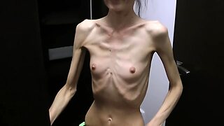 Half-starved Denisa posing together about has ribs seized
